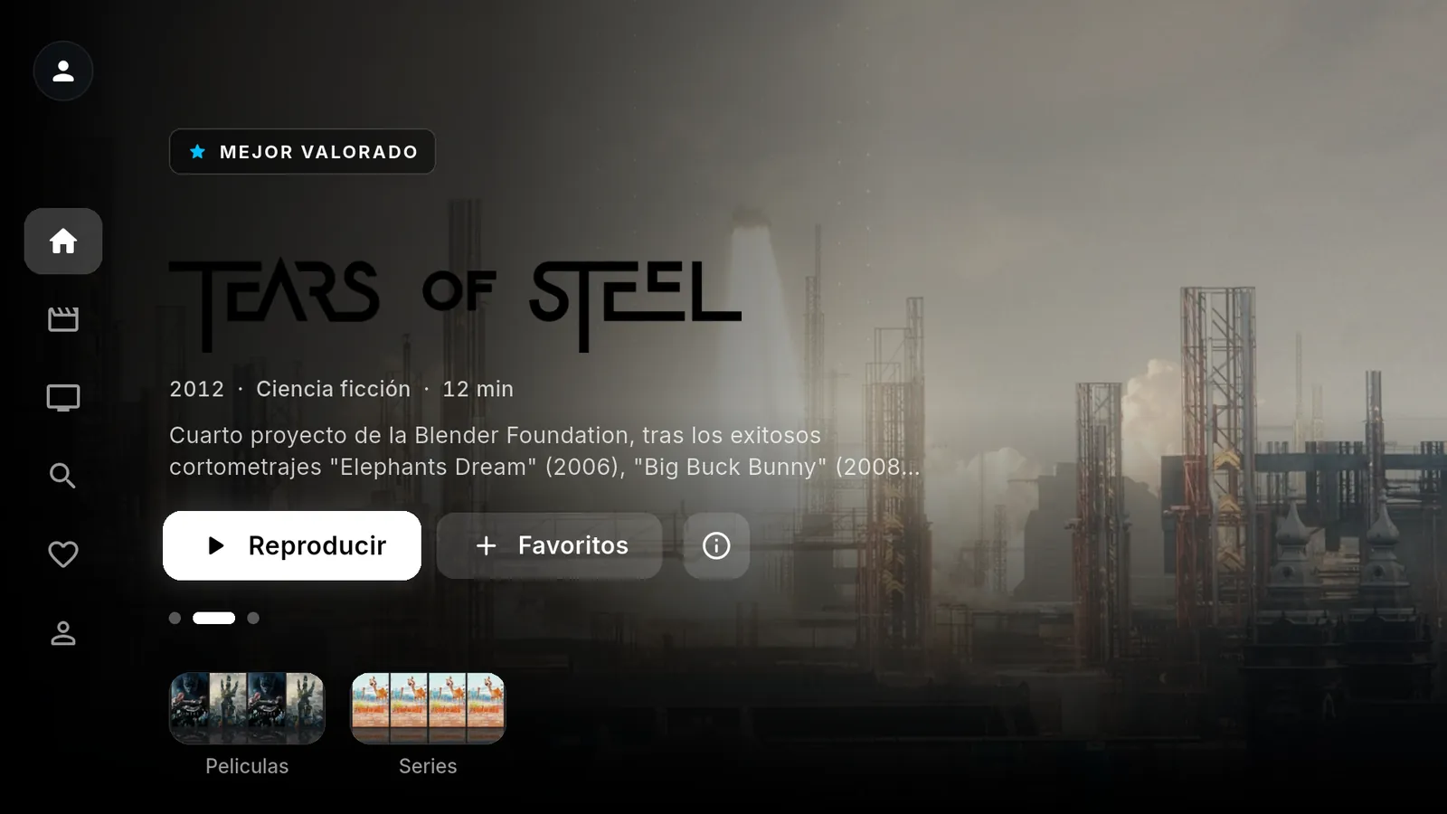 Inicio de CATV en Android TV con Tears of Steel